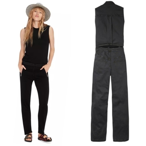 Scotch And Soda Sleeveless Jumpsuit Open Back In Stretch Denim Black Size 4 - Picture 1 of 16